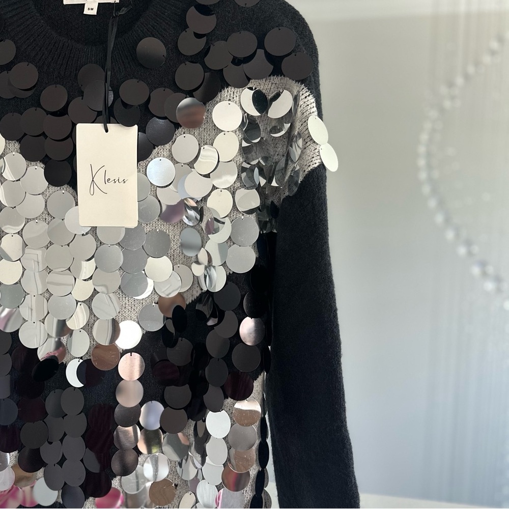 Black Sweater with Silver Sequin Detail - Picture 6 of 9